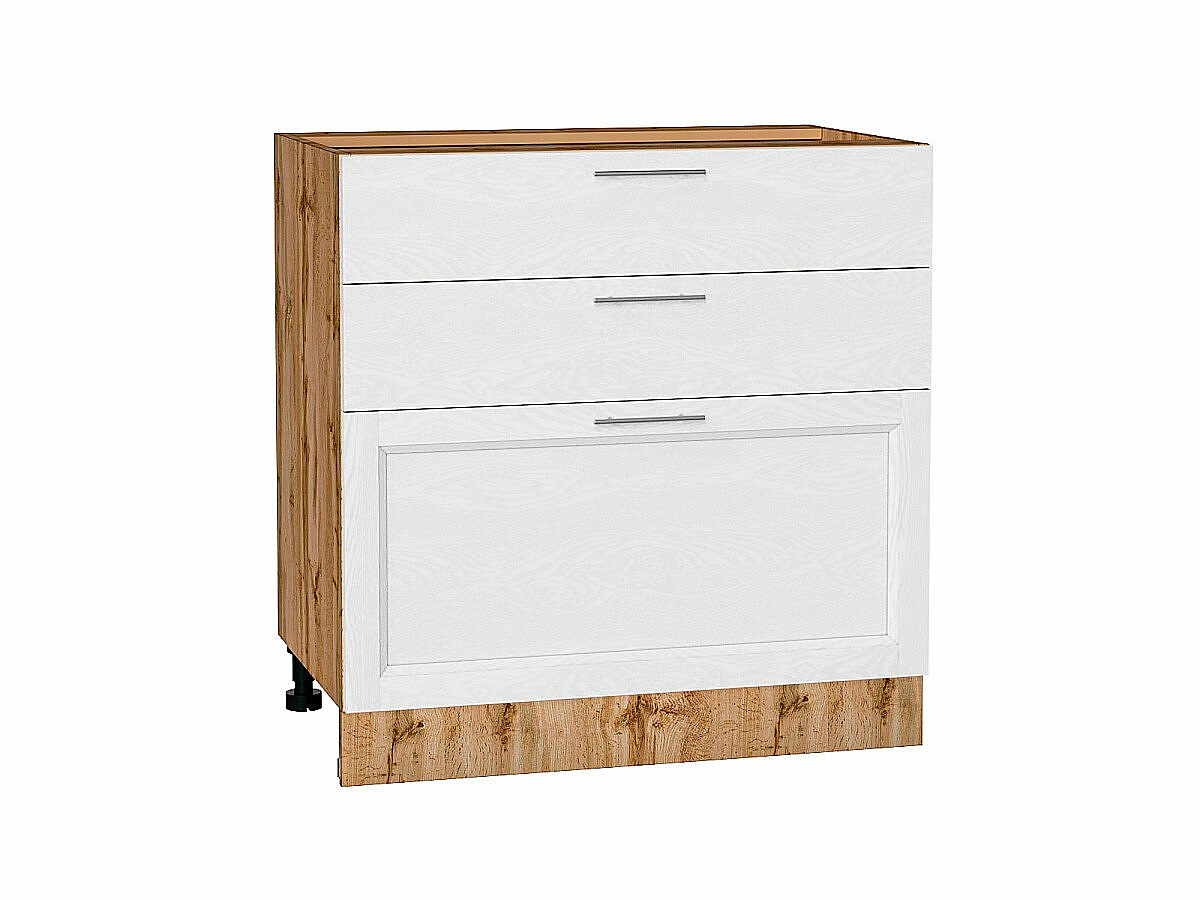 Шкаф нижний с 3-мя ящиками Сканди White Softwood Дуб Вотан 816*800*480