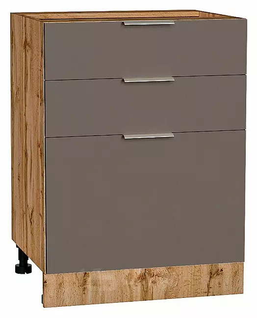 Шкаф нижний с 3-мя ящиками Терра Смоки Софт Дуб Вотан 816*600*480