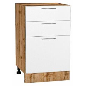 Шкаф нижний с 3-мя ящиками Валерия-М Белый металлик Дуб Вотан 816*500*478