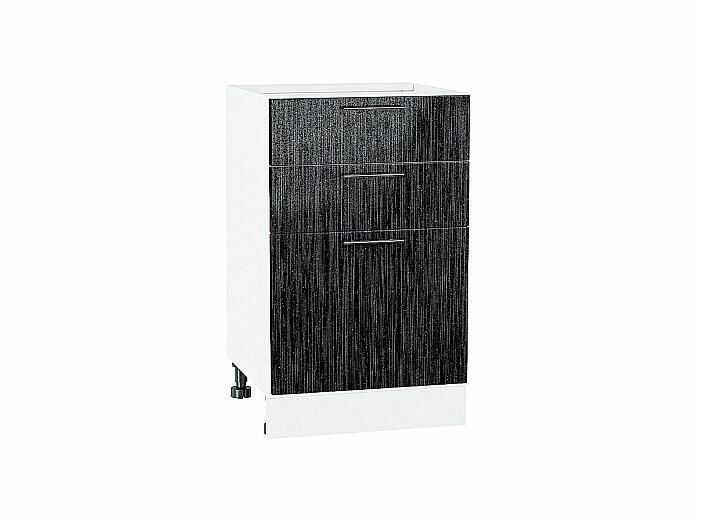 Шкаф нижний с 3-мя ящиками Валерия-М Черный металлик дождь Белый 816*500*478