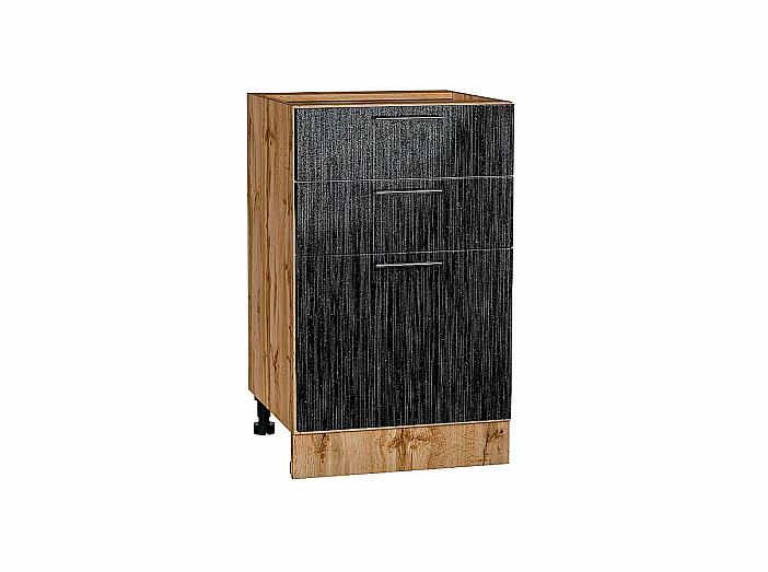 Шкаф нижний с 3-мя ящиками Валерия-М Черный металлик дождь Дуб Вотан 816*500*478
