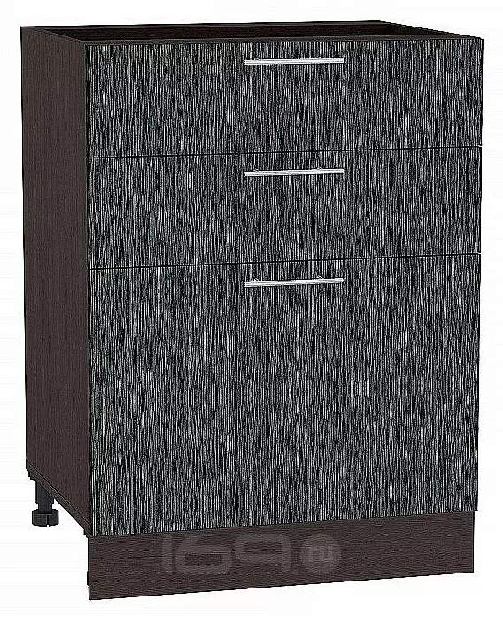 Шкаф нижний с 3-мя ящиками Валерия-М Черный металлик дождь Graphite 816*600*480