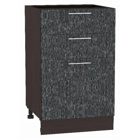 Шкаф нижний с 3-мя ящиками Валерия-М Черный металлик дождь Graphite 816*500*478