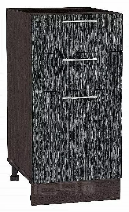 Шкаф нижний с 3-мя ящиками Валерия-М Черный металлик дождь Graphite 816*400*478