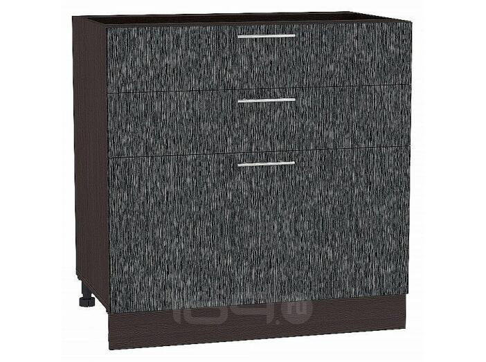 Шкаф нижний с 3-мя ящиками Валерия-М Черный металлик дождь Graphite 816*800*478