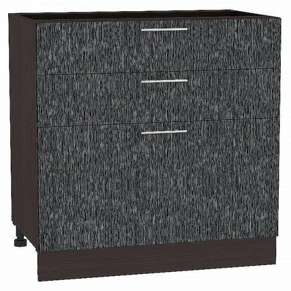 Шкаф нижний с 3-мя ящиками Валерия-М Черный металлик дождь Graphite 816*800*478