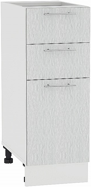 Шкаф нижний с 3-мя ящиками Валерия-М Н 303 Серый металлик дождь светлый-Белый