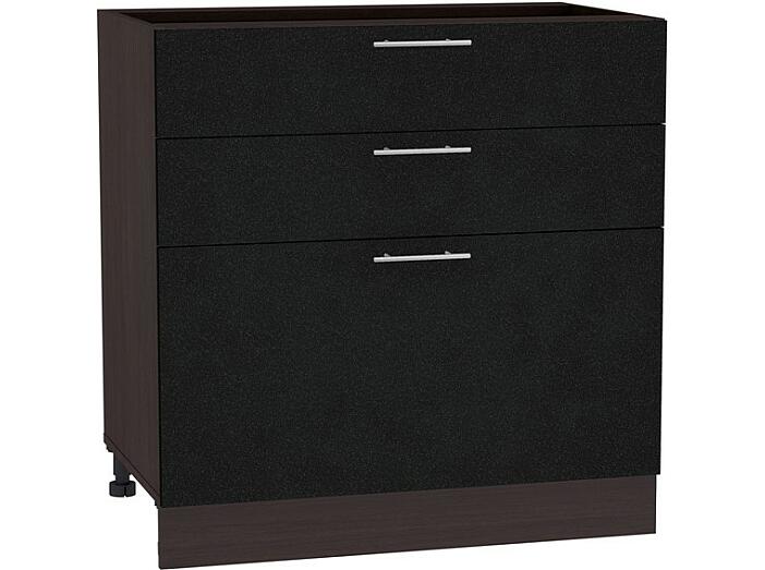 Шкаф нижний с 3-мя ящиками Валерия-М Н 803 Черный металлик-Венге