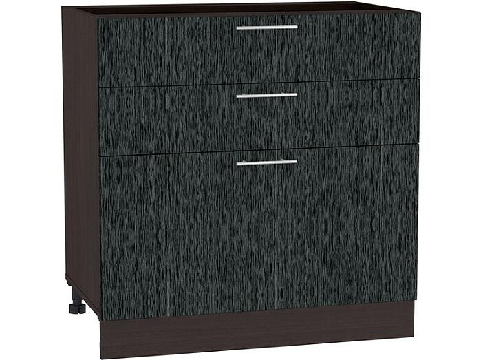 Шкаф нижний с 3-мя ящиками Валерия-М Н 803 Черный металлик дождь-Венге
