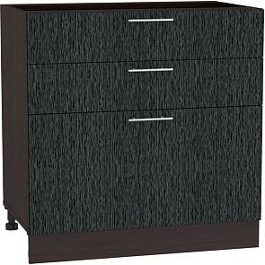 Шкаф нижний с 3-мя ящиками Валерия-М Н 803 Черный металлик дождь-Венге