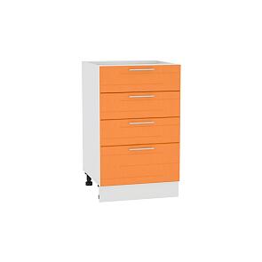 Шкаф нижний с 4-мя ящиками Техно Н 504 Оранжевый металлик-Белый