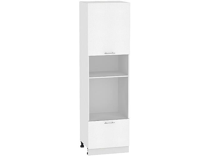 Шкаф пенал под бытовую технику с 2-мя дверцами Валерия-М ШП 606Н  (для верхних шкафов высотой 920) Белый металлик-Белый