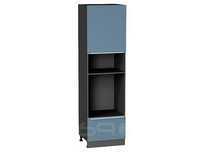 Шкаф пенал с 1-ой дверцей и ящиком под технику Фьюжн Silky Blue Graphite 2132*600*576