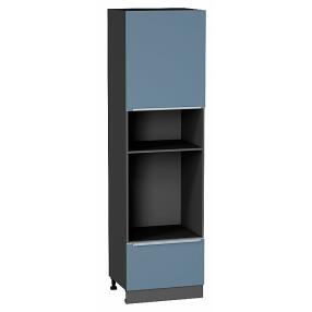 Шкаф пенал с 1-ой дверцей и ящиком под технику Фьюжн Silky Blue Graphite 2132*600*576