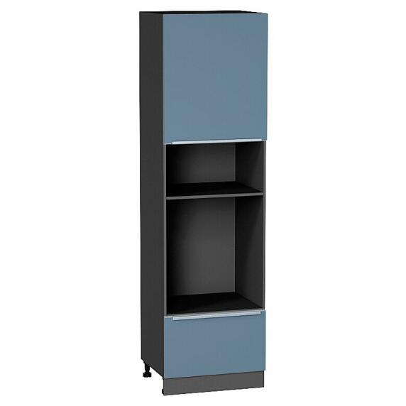 Шкаф пенал с 1-ой дверцей и ящиком под технику Фьюжн Silky Blue Graphite 2132*600*576