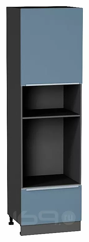 Шкаф пенал с 1-ой дверцей и ящиком под технику Фьюжн Silky Blue Graphite 2132*600*576