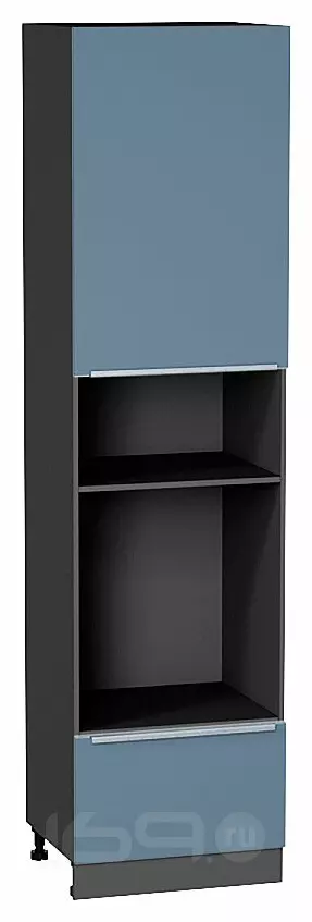 Шкаф пенал с 1-ой дверцей и ящиком под технику Фьюжн Silky Blue Graphite 2336*600*576