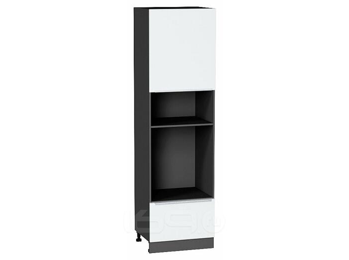 Шкаф пенал с 1-ой дверцей и ящиком под технику Фьюжн Silky White Graphite 2132*600*576