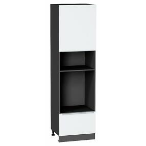 Шкаф пенал с 1-ой дверцей и ящиком под технику Фьюжн Silky White Graphite 2132*600*576