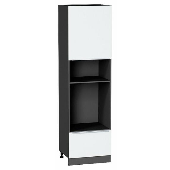 Шкаф пенал с 1-ой дверцей и ящиком под технику Фьюжн Silky White Graphite 2132*600*576