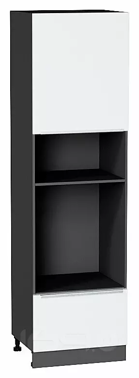 Шкаф пенал с 1-ой дверцей и ящиком под технику Фьюжн Silky White Graphite 2132*600*576