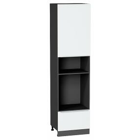 Шкаф пенал с 1-ой дверцей и ящиком под технику Фьюжн Silky White Graphite 2336*600*576