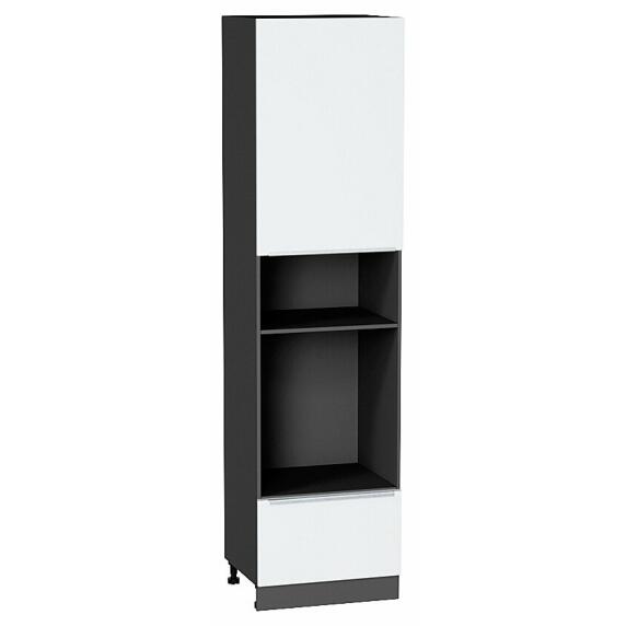 Шкаф пенал с 1-ой дверцей и ящиком под технику Фьюжн Silky White Graphite 2336*600*576