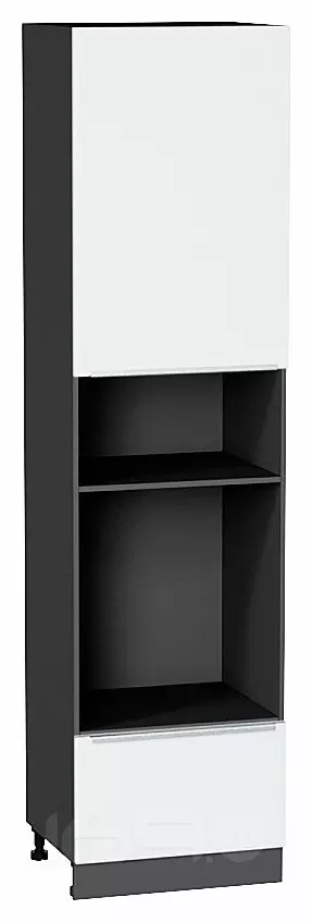 Шкаф пенал с 1-ой дверцей и ящиком под технику Фьюжн Silky White Graphite 2336*600*576