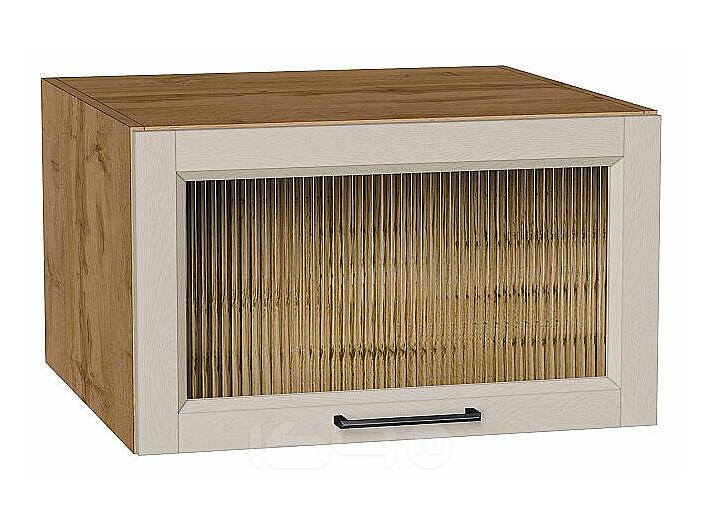 Шкаф верхний горизонтальный остекленный глубокий Сканди Cream Silkwood/Дуб Вотан 358*600*576