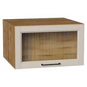 Шкаф верхний горизонтальный остекленный глубокий Сканди Cream Silkwood/Дуб Вотан 358*600*576