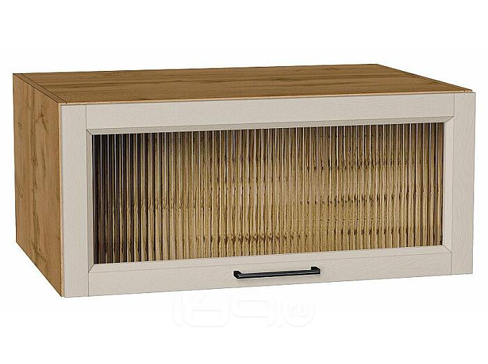 Шкаф верхний горизонтальный остекленный глубокий Сканди Cream Silkwood/Дуб Вотан 358*800*576