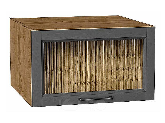 Шкаф верхний горизонтальный остекленный глубокий Сканди Stormy Silkwood/Дуб Вотан 358*600*576