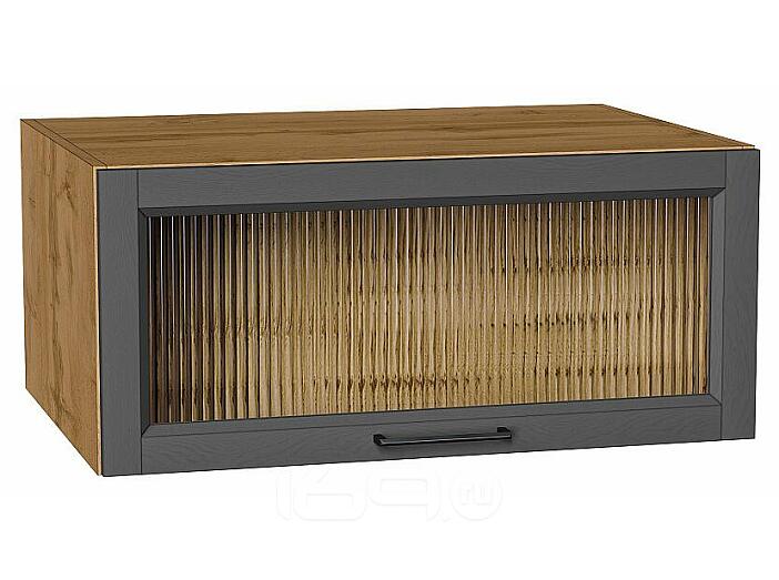 Шкаф верхний горизонтальный остекленный глубокий Сканди Stormy Silkwood/Дуб Вотан 358*800*576