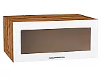 Шкаф верхний горизонтальный остекленный глубокий Валерия-М Белый глянец Дуб Вотан 358*800*574
