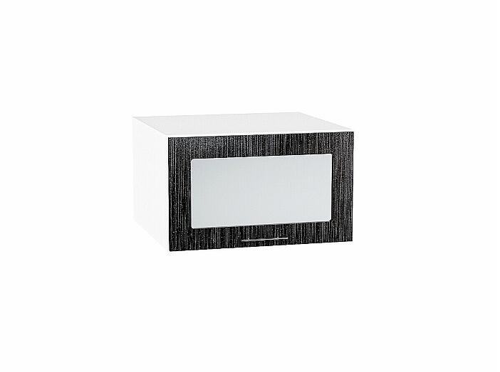 Шкаф верхний горизонтальный остекленный глубокий Валерия-М Черный металлик дождь Белый 358*600*574