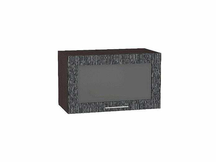 Шкаф верхний горизонтальный остекленный глубокий Валерия-М Черный металлик дождь Graphite