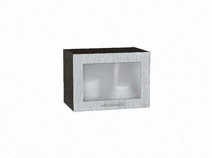 Шкаф верхний горизонтальный остекленный глубокий Валерия-М Серый металлик дождь светлый Graphite