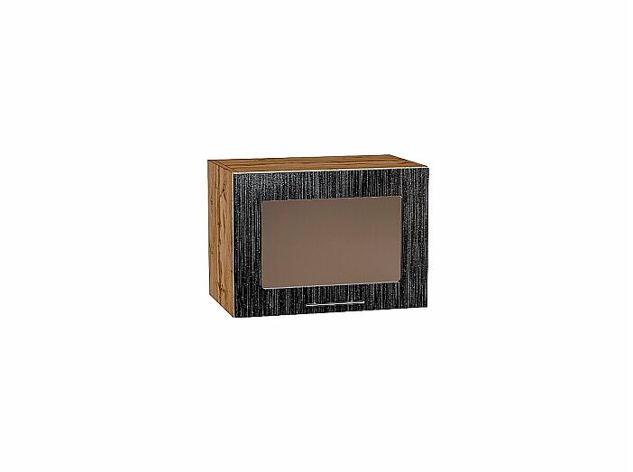 Шкаф верхний горизонтальный остекленный Валерия-М Черный металлик дождь Дуб Вотан 358*500*318