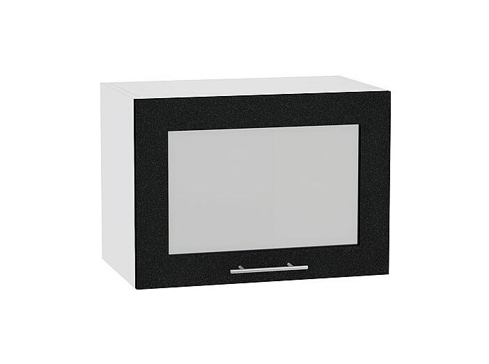 Шкаф верхний горизонтальный остекленный Валерия-М ВГ 500 Черный металлик-Белый