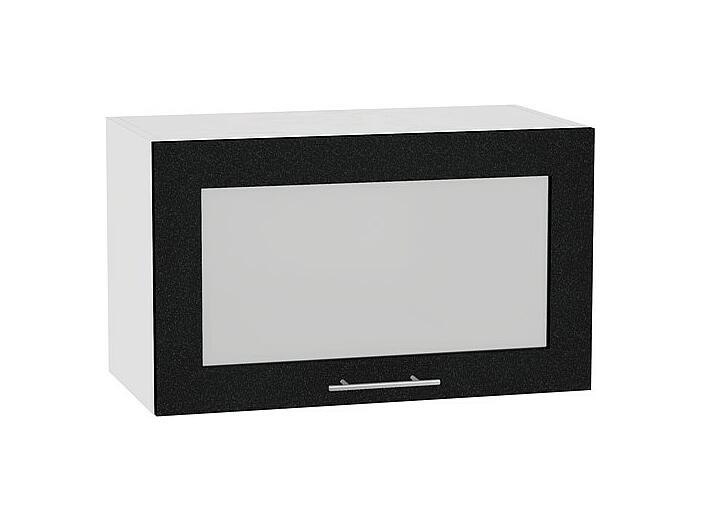 Шкаф верхний горизонтальный остекленный Валерия-М ВГ 600 Черный металлик-Белый
