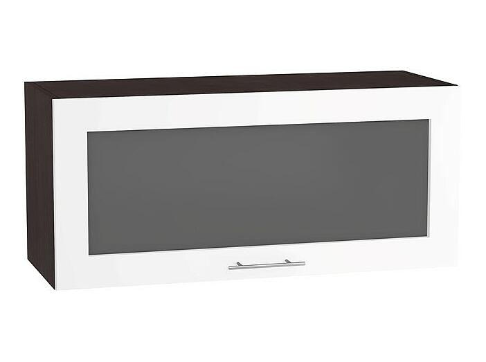 Шкаф верхний горизонтальный остекленный Валерия-М ВГ 800 Белый глянец-Венге