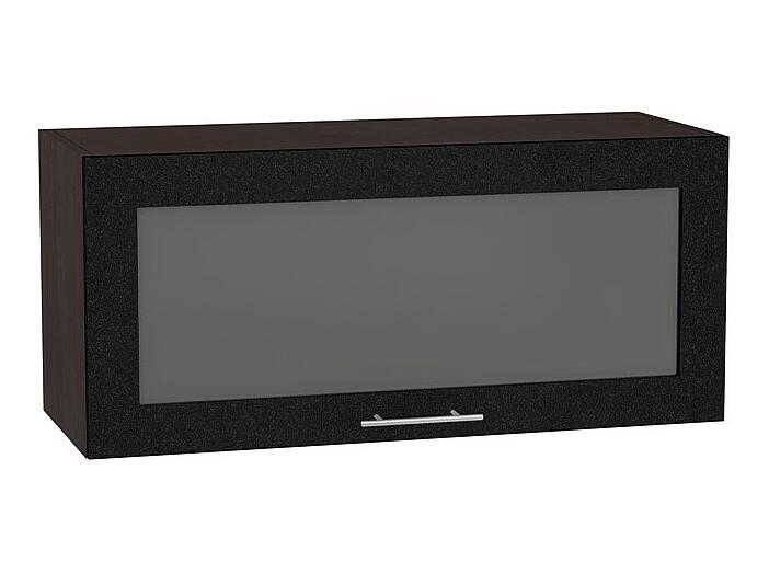 Шкаф верхний горизонтальный остекленный Валерия-М ВГ 800 Черный металлик-Венге