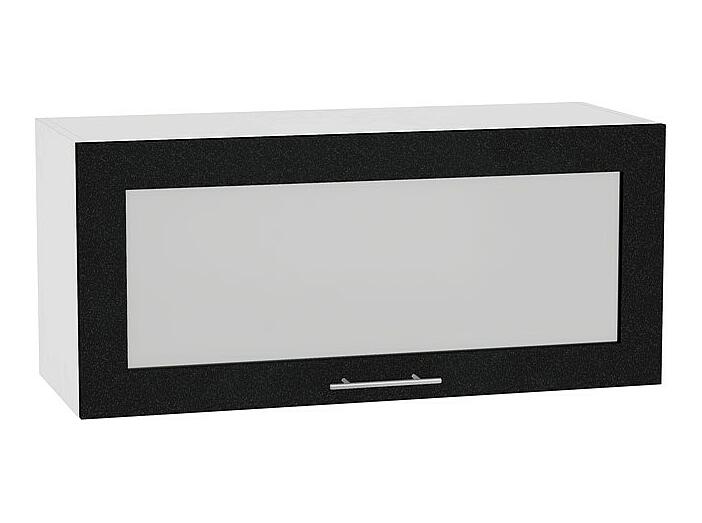 Шкаф верхний горизонтальный остекленный Валерия-М ВГ 800 Черный металлик-Белый