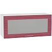 Шкаф верхний горизонтальный остекленный Валерия-М ВГ 800 Красный глянец страйп-Белый
