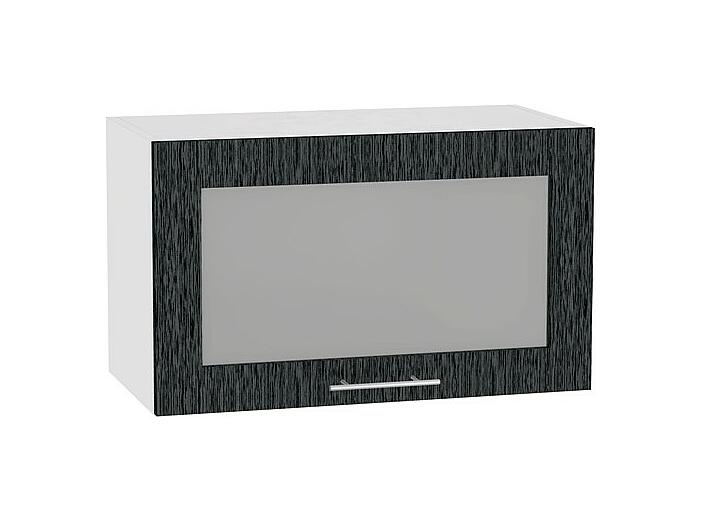 Шкаф верхний горизонтальный остекленный Валерия-М ВГ 600 Черный металлик дождь-Белый