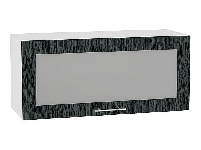 Шкаф верхний горизонтальный остекленный Валерия-М ВГ 800 Черный металлик дождь-Белый