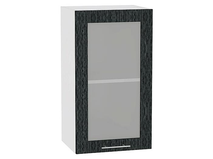 Шкаф верхний с 1-ой остекленной дверцей Валерия-М В 400 Черный металлик дождь-Белый