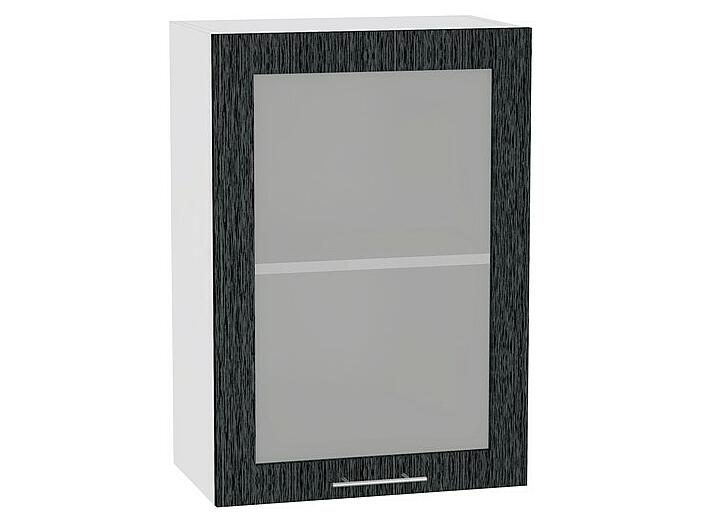 Шкаф верхний с 1-ой остекленной дверцей Валерия-М В 500 Черный металлик дождь-Белый