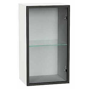 Шкаф верхний с 1-ой остекленной дверцей Черный/Белый Полки Стекло 716*400*322
