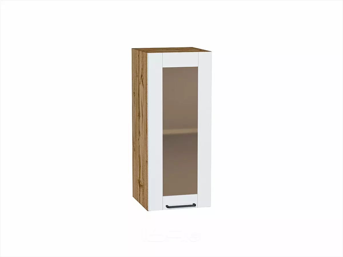 Шкаф верхний с 1-ой остекленной дверцей Флэт Плюс White In 2S/Дуб Вотан 716*300*318